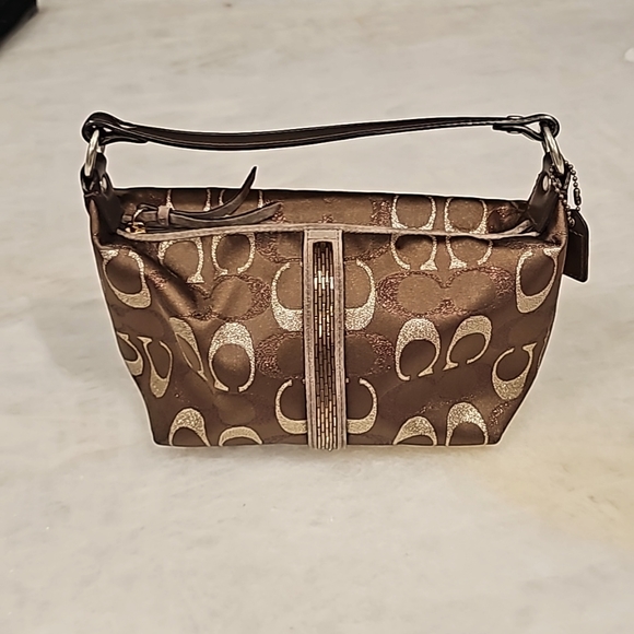 Coach Rare Find • Brown, Gold, Metallic Thread Beaded "C" Demi Collection - Picture 1 of 14
